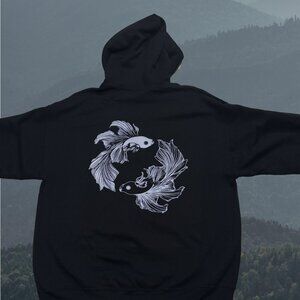 🖤 Zen Koi Embroidered Black Pullover Hoodie (Gildan Heavy Blend) 🖤